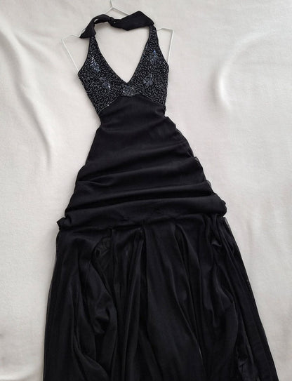Pretty A Line Black Halter Chiffon Beaded Without Sleeves Long Prom Dress, Evening Dress C6497