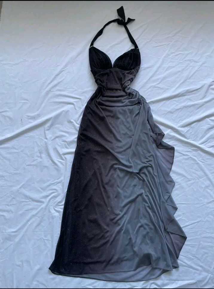 Gradient Mermaid Halter Chiffon Sequin Ruffle Without Sleeves Long Prom Dress, Evening Dress C6498