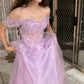 Lilac A Line Off The Shoulder Tulle Lace Sqeuin Without Sleeves Long Prom Dress, Evening Dress C6500