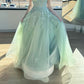 Mint Green A Line Spaghetti Straps Tulle Lace Without Sleeves Long Prom Dress, Evening Dress C6501