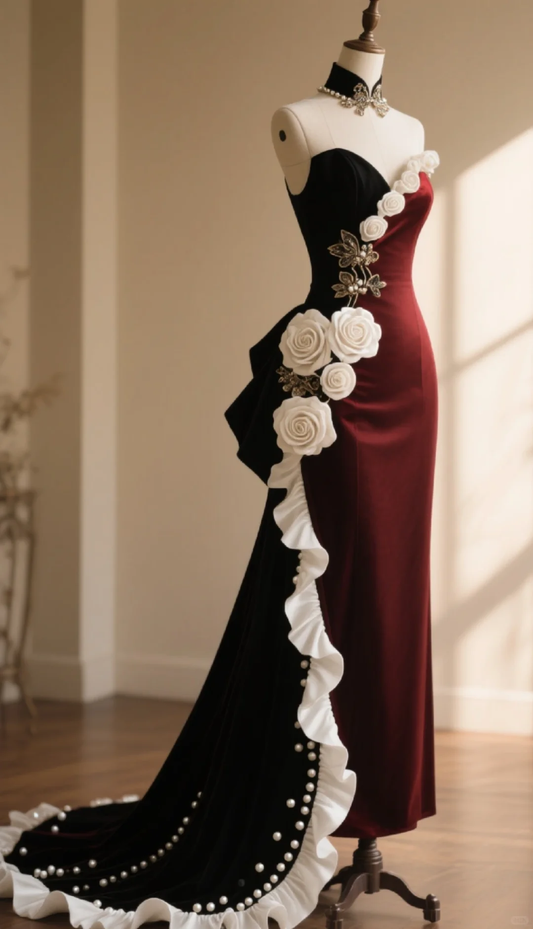 Chic Mermaid Sweetheart Satin Applique Without Sleeves Long Prom Dress, Evening Dress C6502