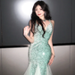 Shiny Mint Green Mermaid Spaghetti Straps Tulle Sequin Without Sleeves Long Prom Dress, Evening Dress C6504