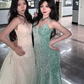 Shiny Mint Green Mermaid Spaghetti Straps Tulle Sequin Without Sleeves Long Prom Dress, Evening Dress C6504