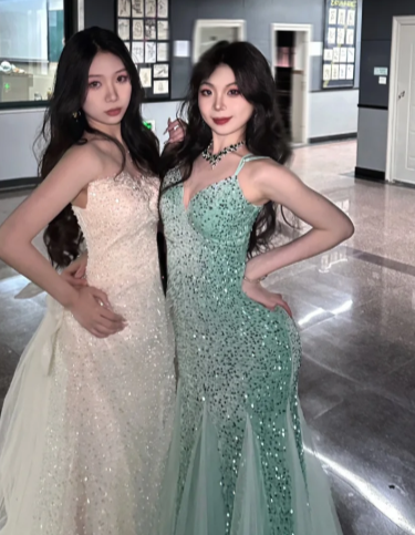 Shiny Mint Green Mermaid Spaghetti Straps Tulle Sequin Without Sleeves Long Prom Dress, Evening Dress C6504