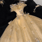 Princess A Line Strapless Tulle Sequin Beaded Without Sleeves Long Prom Dress, Evening Dress C6505