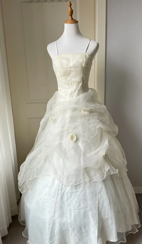 Sweet A Line Spaghetti Straps Satin Tulle Without Sleeves Long Prom Dress, Evening Dress C6506