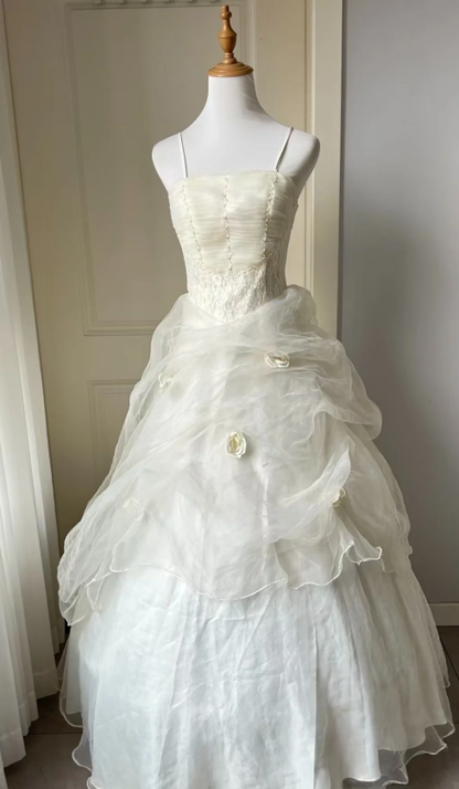 Sweet A Line Spaghetti Straps Satin Tulle Without Sleeves Long Prom Dress, Evening Dress C6506