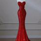 Charming Red Mermaid Sweetheart Satin Sequin Without Sleeves Long Prom Dress, Evening Dress C6508