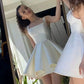Chic A line Straps Short Satin White Homecoming Dress 20th Birthday Outfits C651