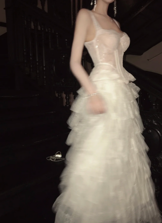 Pretty A Line Sweetheart Satin Tiered Tulle Without Sleeves Long Prom Dress, Evening Dress C6515