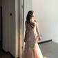 Elegant Mermaid Strapless Tulle Lace Without Sleeves Long Prom Dress, Evening Dress C6517