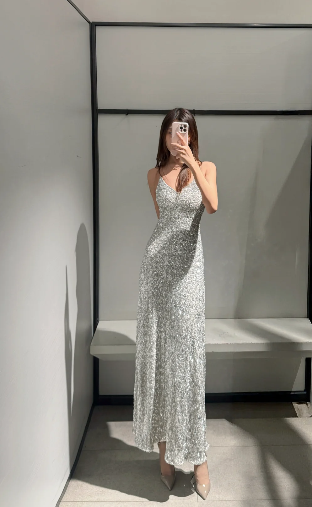 Sparkly Silver Mermaid Spaghetti Straps Sequin Without Sleeves Long Prom Dress, Evening Dress C6518