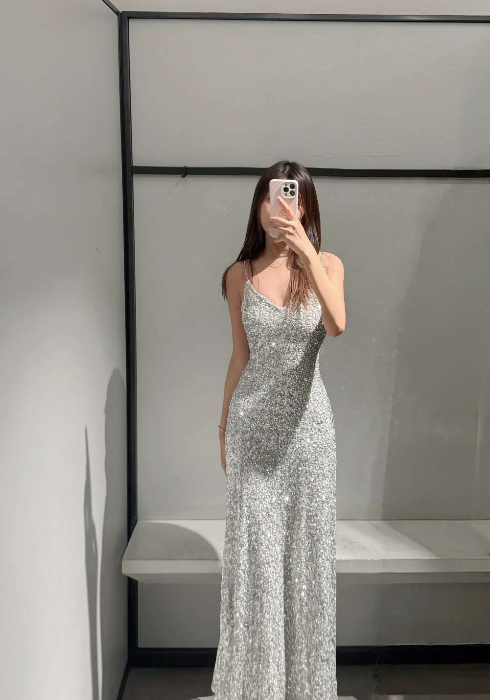 Sparkly Silver Mermaid Spaghetti Straps Sequin Without Sleeves Long Prom Dress, Evening Dress C6518