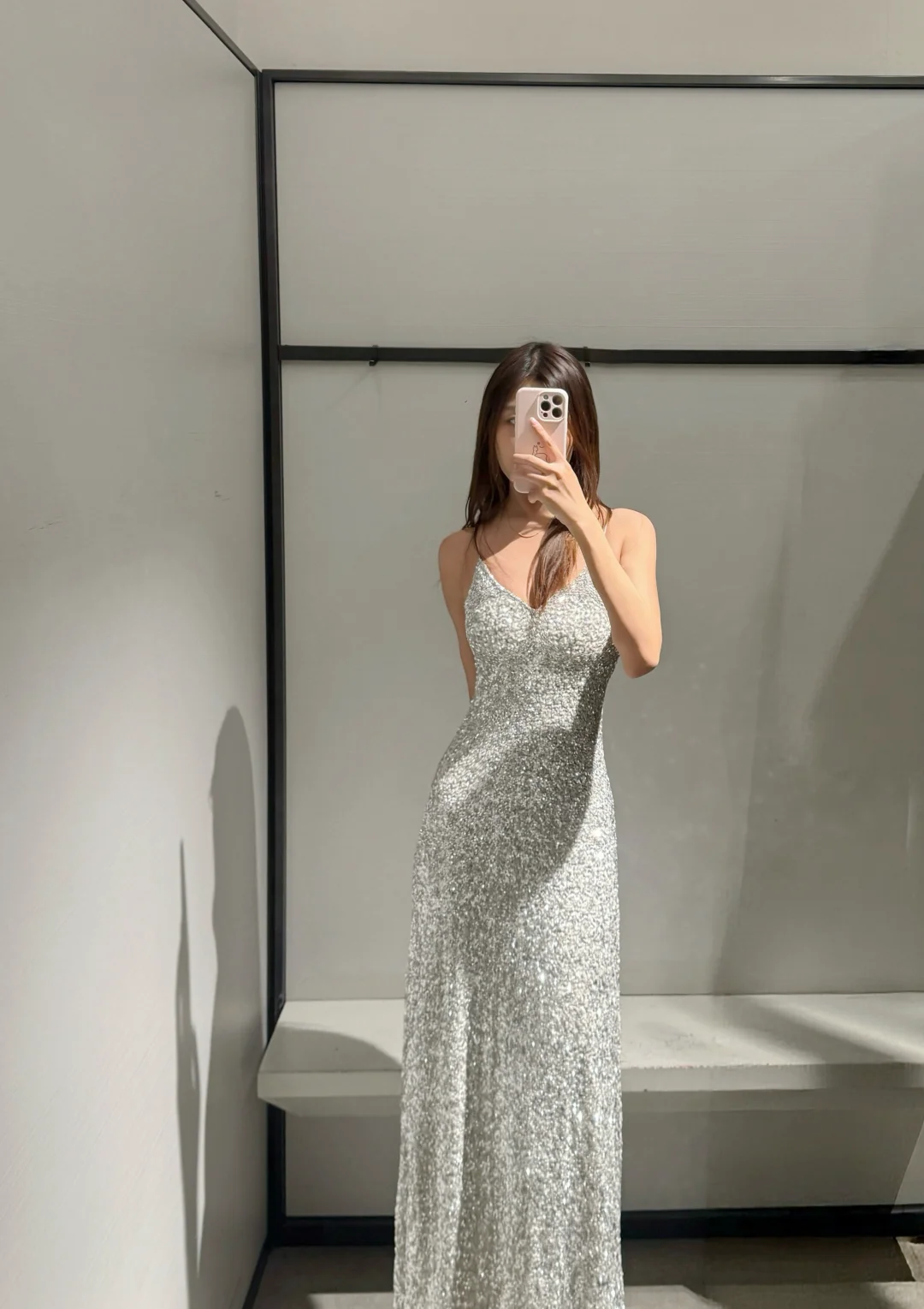 Sparkly Silver Mermaid Spaghetti Straps Sequin Without Sleeves Long Prom Dress, Evening Dress C6518