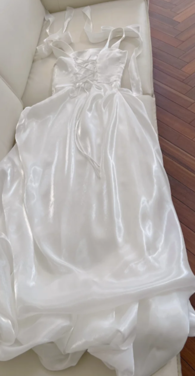 White A Line Square Satin Without Sleeves Long Prom Dress, Evening Dress C6520