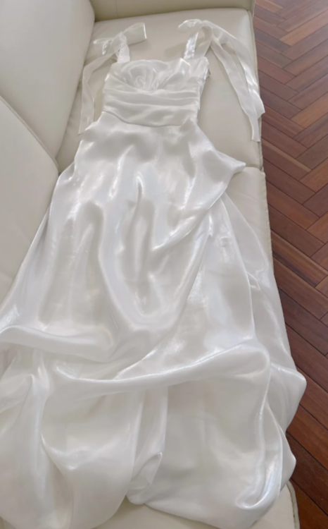 White A Line Square Satin Without Sleeves Long Prom Dress, Evening Dress C6520