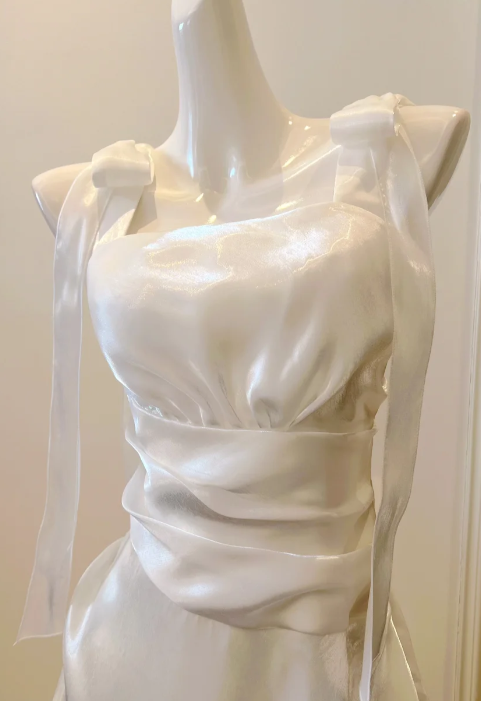 White A Line Square Satin Without Sleeves Long Prom Dress, Evening Dress C6520