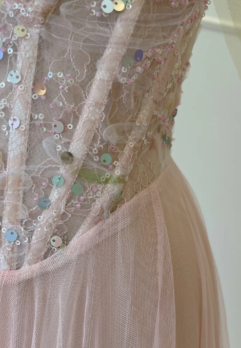 Pretty A Line Spaghetti Straps Tulle Sequin Without Sleeves Long Prom Dress, Evening Dress C6521