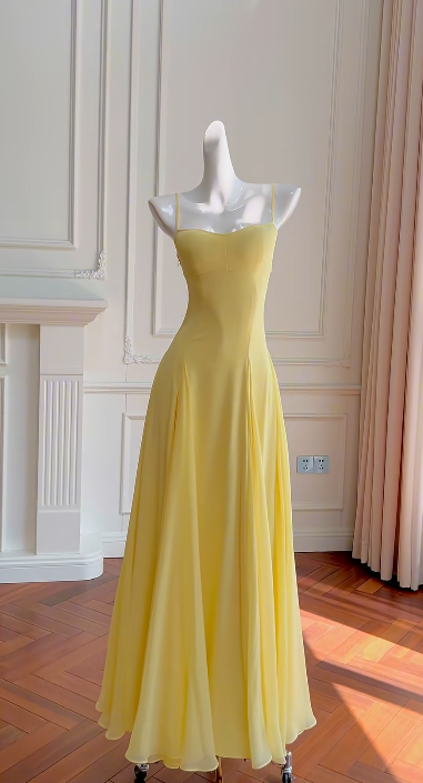 Elegant A Line Spaghetti Straps Satin Chiffon Without Sleeves Long Prom Dress, Evening Dress C6522