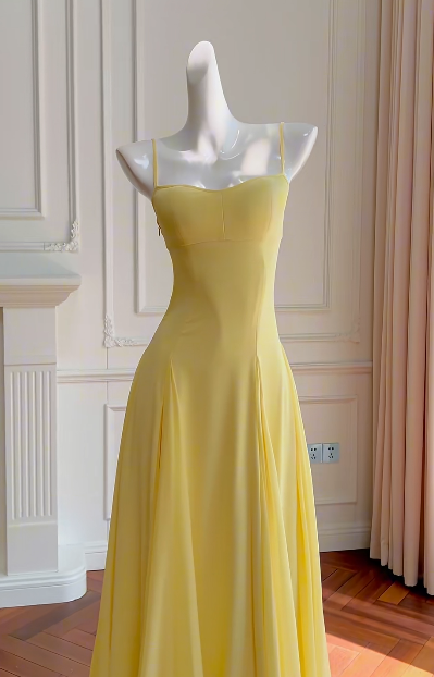 Elegant A Line Spaghetti Straps Satin Chiffon Without Sleeves Long Prom Dress, Evening Dress C6522