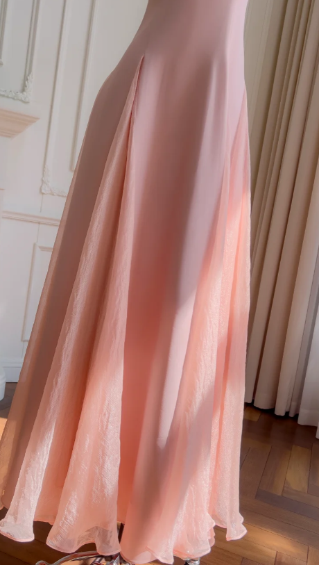 Elegant A Line Spaghetti Straps Satin Chiffon Without Sleeves Long Prom Dress, Evening Dress C6522