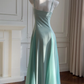 Elegant A Line Spaghetti Straps Satin Chiffon Without Sleeves Long Prom Dress, Evening Dress C6522