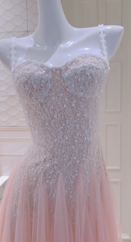 Sweet Style A Line Spaghetti Straps Tulle Sequin Without Sleeves Long Prom Dress, Evening Dress C6523