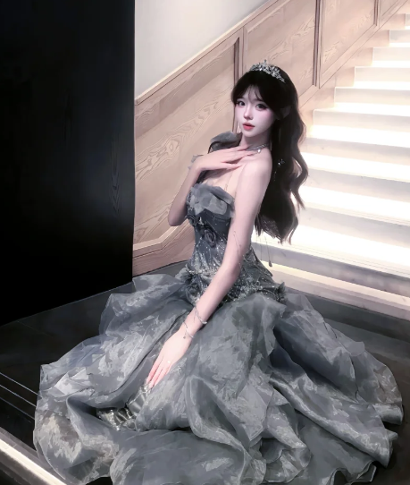 Gorgeous Ball Gown One Shoulder Chiffon Ruffles Sequin Without Sleeves Long Prom Dress, Evening Dress C6524