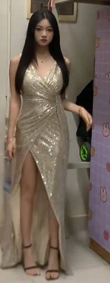 Sexy Mermaid V Neck Pleated Satin Sequin Slit Without Sleeves Long Prom Dress, Evening Dress C6525