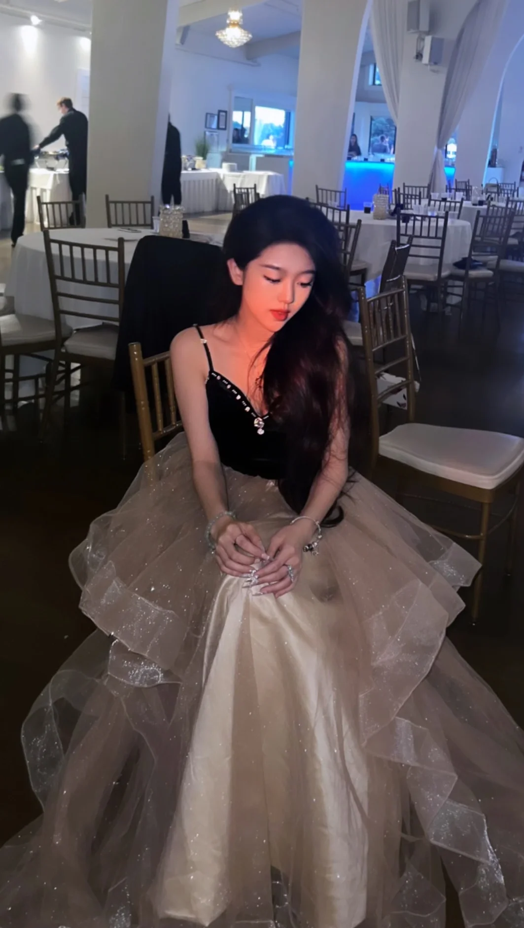 Princess Ball Gown Spaghetti Straps Satin Tulle Sequin Beaded Without Sleeves Long Prom Dress, Evening Dress C6527