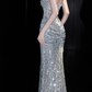Shiny Mermaid Silver Strapless Sequin Without Sleeves Long Prom Dress, Evening Dress C6531