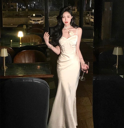 Sexy Mermaid Spaghetti Straps Satin Without Sleeves Long Prom Dress, Evening Dress C6534