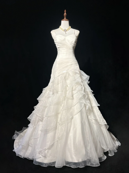 Vintage Ball Gown Spaghetti Straps Pleated Chiffon Without Sleeves Long Prom Dress, Evening Dress C6536