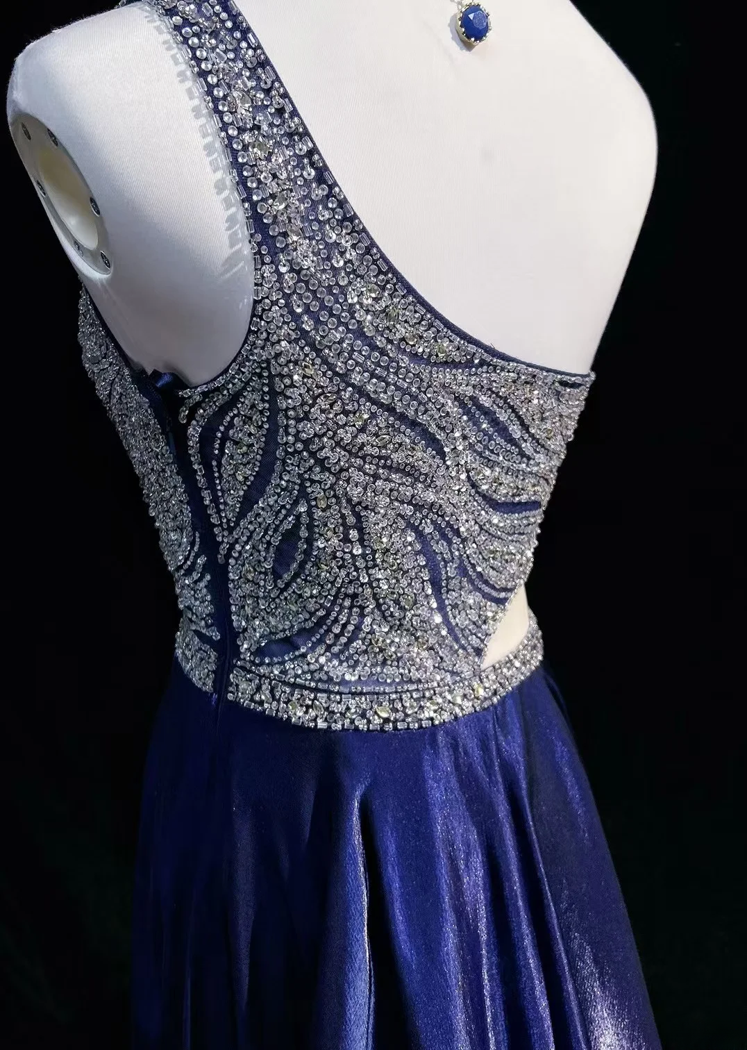 Obsessed A Line One Shoulder Satin Beaded Without Sleeves Long Prom Dress, Evening Dress C6538