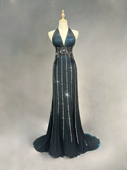 Gorgeous Mermaid Halter Sequin Beaded Without Sleeves Long Prom Dress, Evening Dress C6540