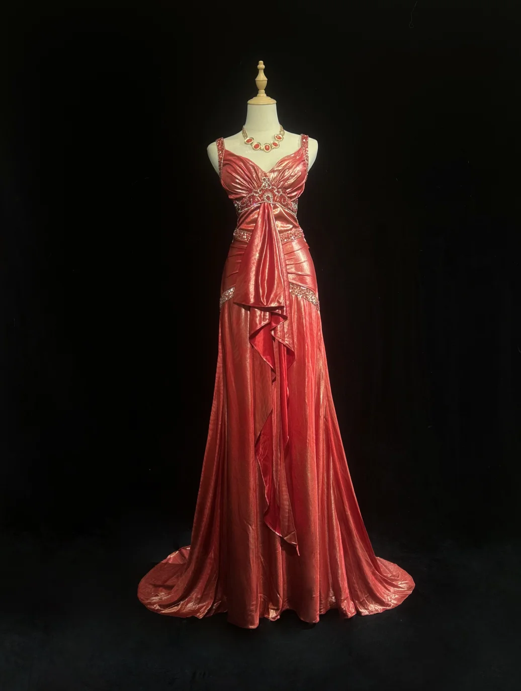 Charming Mermaid Spaghetti Straps Satin Sequin Beaded Without Sleeves Long Prom Dress, Evening Dress C6542