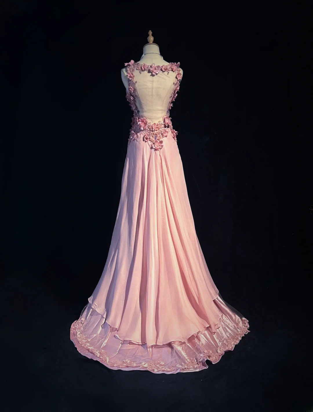 Pretty A Line V Neck Chiffon Beaded Applique Without Sleeves Long Prom Dress, Evening Dress C6543