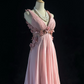 Pretty A Line V Neck Chiffon Beaded Applique Without Sleeves Long Prom Dress, Evening Dress C6543