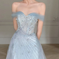 Obsessed A Line Off The Shoulder Tulle Beaded Without Sleeves Long Prom Dress, Evening Dress C6545
