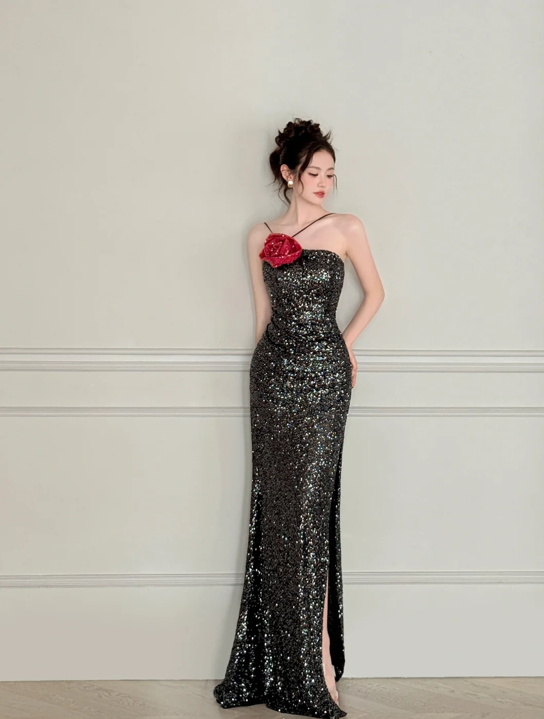 Charming Mermaid Halter Sequin Slit Without Sleeves Long Prom Dress, Evening Dress C6546