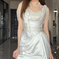 Elegant White Mermaid Satin Beaded Slit Without Sleeves Long Prom Dress, Evening Dress C6548