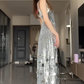 Shiny A Line U Neck Silver Sequin Without Sleeves Long Prom Dress, Evening Dress C6549