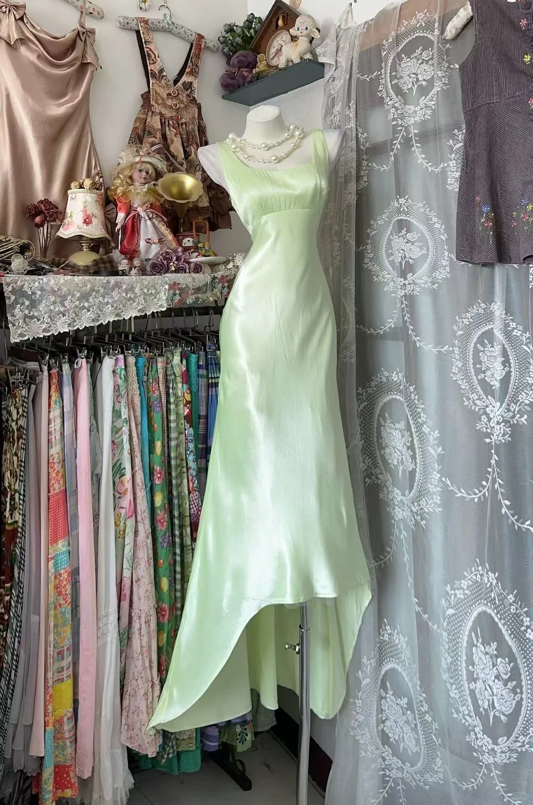 Sage Mermaid Square Satin Without Sleeves Long Prom Dress, Evening Dress C6552