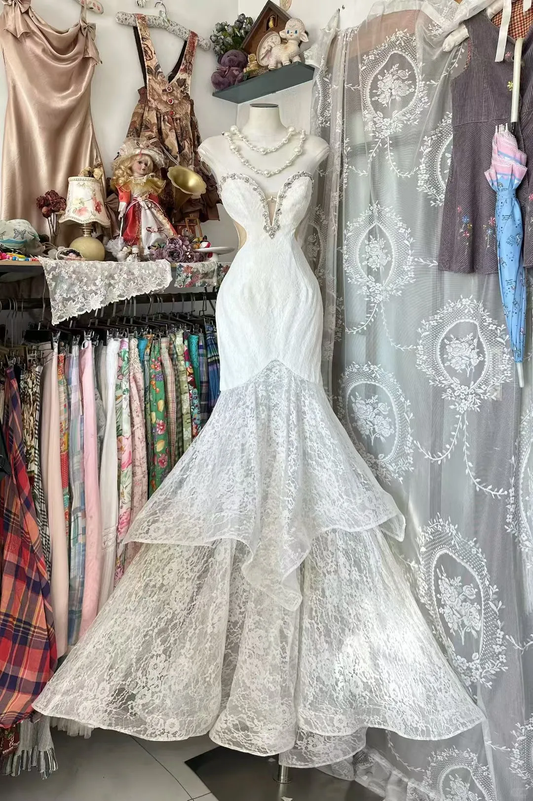 Gorgeous Mermaid Sweetheart Lace Beaded Without Sleeves Long Prom Dress, Evening Dress C6568