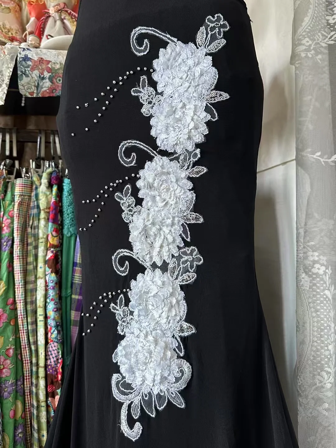 Chic Mermaid V Neck Satin Sequin Embroidery Without Sleeves Long Prom Dress, Evening Dress C6588