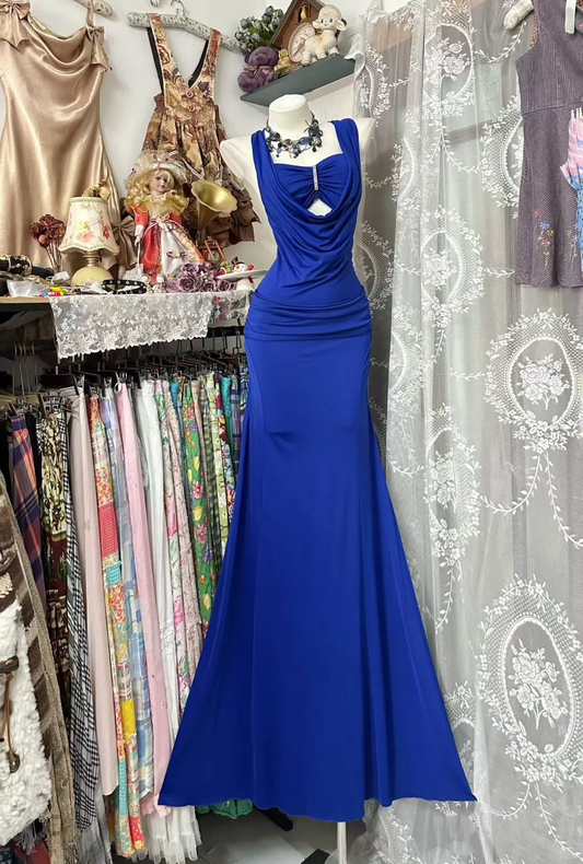 Sexy Royal Blue Mermaid Satin Without Sleeves Long Prom Dress, Evening Dress C6589