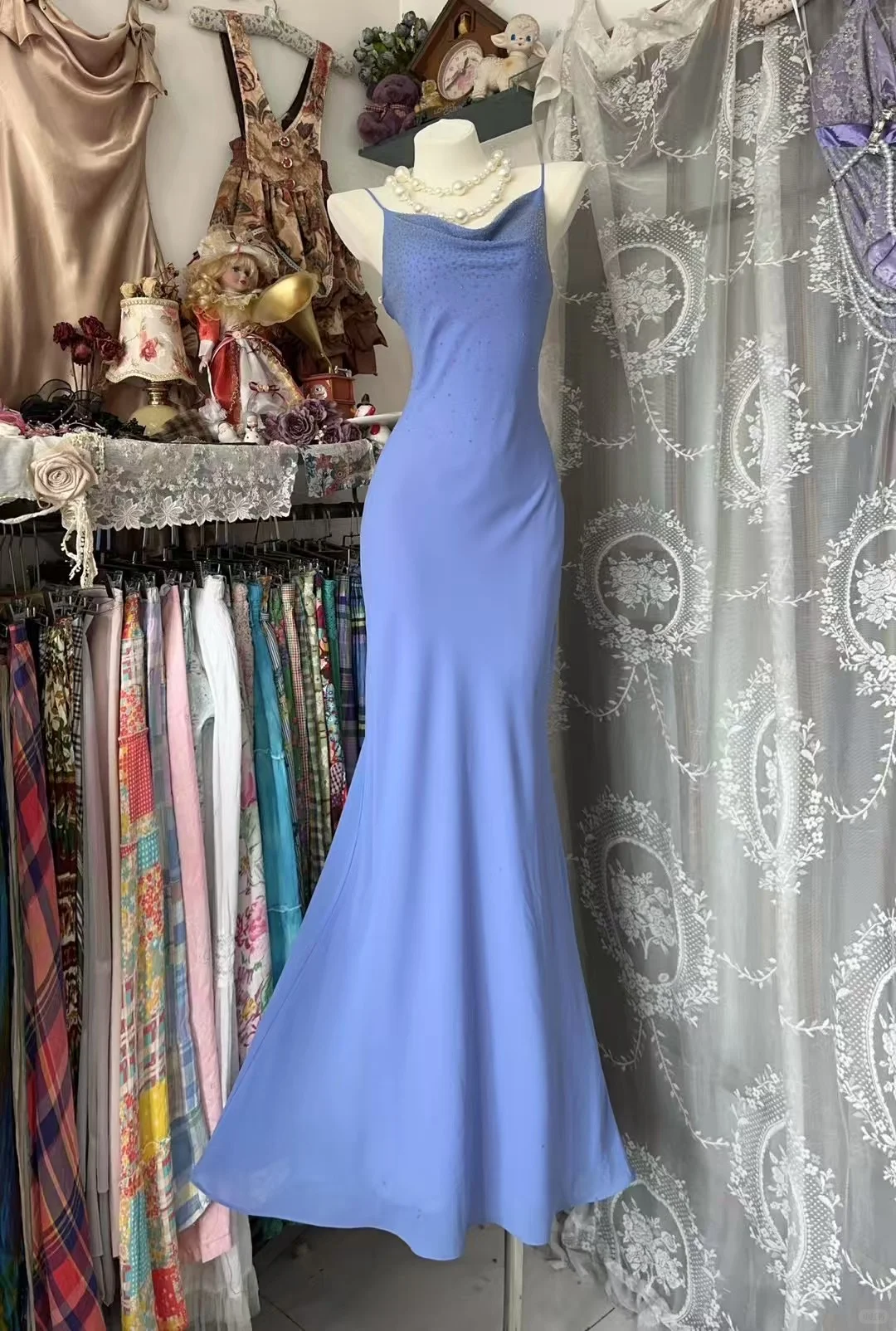 Lavender Mermaid Spaghetti Straps Chiffon Without Sleeves Long Prom Dress, Evening Dress C6590