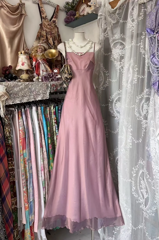 Classy A Line Spaghetti Straps Satin Tulle Without Sleeves Long Prom Dress, Evening Dress C6593