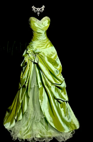 Vintage A Line Sweetheart Green Satin Tulle Without Sleeves Long Prom Dress, Evening Dress C6597