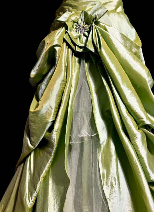 Vintage A Line Sweetheart Green Satin Tulle Without Sleeves Long Prom Dress, Evening Dress C6597